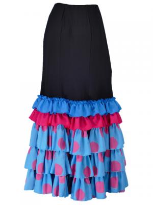 Semi-Mermaid Flamenco Polka Dots Printed Skirt with Frills/ Blue & Pink / G2036blpi