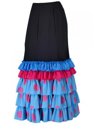 Semi-Mermaid Flamenco Polka Dots Printed Skirt with Frills/ Blue & Pink / G2036blpi