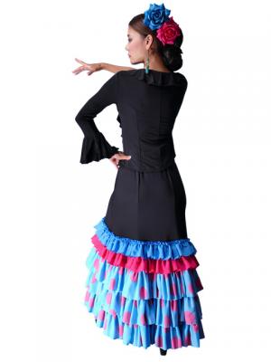 Semi-Mermaid Flamenco Polka Dots Printed Skirt with Frills/ Blue & Pink / G2036blpi