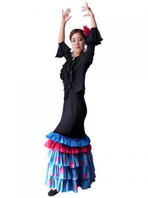 Semi-Mermaid Flamenco Polka Dots Printed Skirt with Frills/ Blue & Pink / G2036blpi