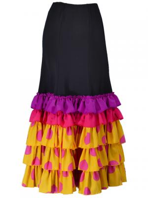 Semi-Mermaid Flamenco Polka Dots Printed Skirt with Frills/ Yellow & Pink / G2036ypi