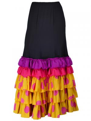 Semi-Mermaid Flamenco Polka Dots Printed Skirt with Frills/ Yellow & Pink / G2036ypi