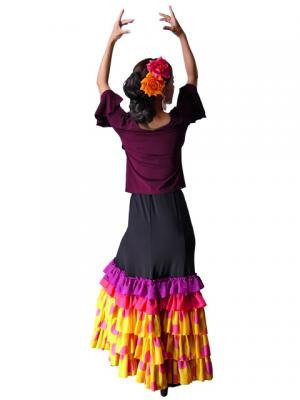 Semi-Mermaid Flamenco Polka Dots Printed Skirt with Frills/ Yellow & Pink / G2036ypi