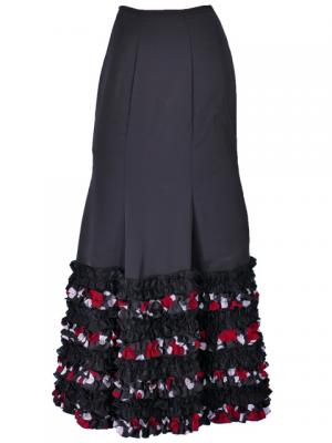 Semi-Mermaid Flamenco Polka Dots & Rose Printed Skirt with Frills/ Black / G2037b