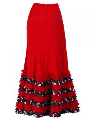 Semi-Mermaid Flamenco Polka Dots & Rose Printed Skirt with Frills/ Red / G2037r