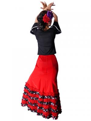 Semi-Mermaid Flamenco Polka Dots & Rose Printed Skirt with Frills/ Red / G2037r