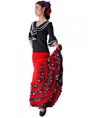 Semi-Mermaid Flamenco Polka Dots & Rose Printed Skirt with Frills/ Red / G2037r