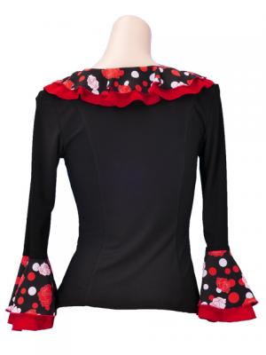 Flamenco Ruffle 3/4 Sleeves Blouse / Roses & Dots / Model Carla / G2349bb