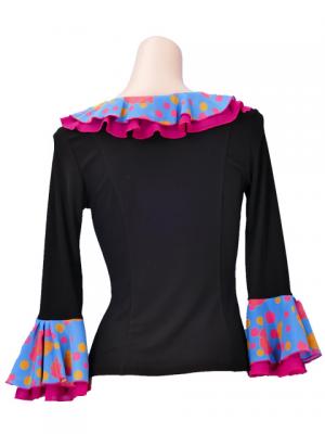Flamenco Ruffle 3/4 Sleeves Blouse / Roses & Dots / Model Carla / G2349bbl