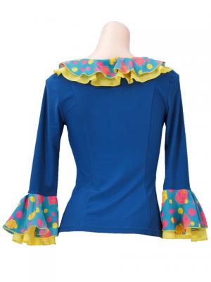 Flamenco Ruffle 3/4 Sleeves Blouse / Roses & Dots / Model Carla / G2349blg