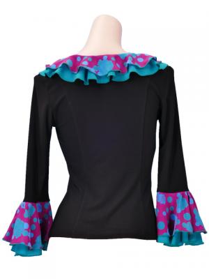 Flamenco Ruffle 3/4 Sleeves Blouse / Roses & Dots / Model Carla / G2349bp