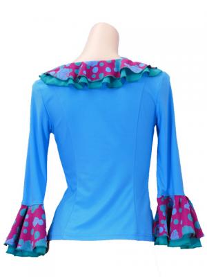 Flamenco Ruffle 3/4 Sleeves Blouse / Roses & Dots / Model Carla / G2349lbp
