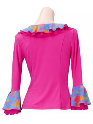 Flamenco Ruffle 3/4 Sleeves Blouse / Roses & Dots / Model Carla / G2349pibl