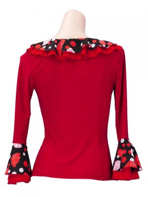Flamenco Ruffle 3/4 Sleeves Blouse / Roses & Dots / Model Carla / G2349rb