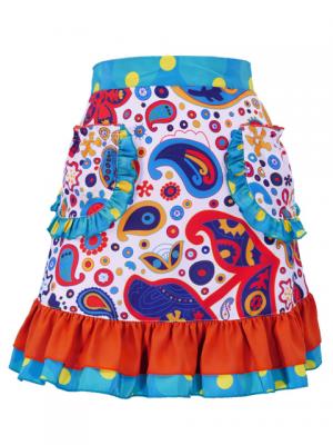 Flamenco Apron with Paisley / White / Model Ysabel / G2381wh