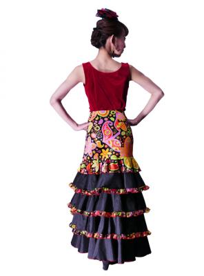 Flared Flamenco Skirt with 5 Layer Frills / Velvet & Shantung / Model Odalis / Black / G2431bk