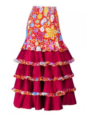 Flared Flamenco Skirt with 5 Layer Frills / Velvet & Shantung / Model Odalis / Red / G2431rd