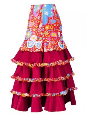 Flared Flamenco Skirt with 5 Layer Frills / Velvet & Shantung / Model Odalis / Red / G2431rd
