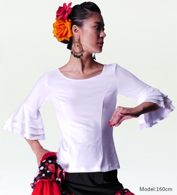 Flamenco 3-tier frilled Blouse / White / G2481wh