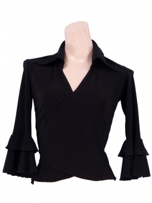 Flamenco Wrap Blouse with Flounces / Black / G2480bk