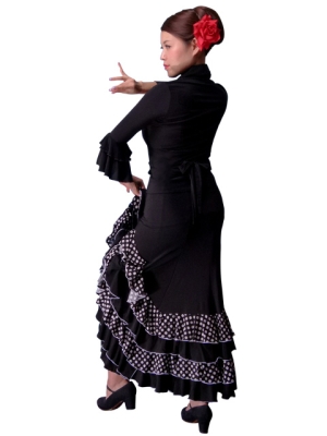 Flamenco Wrap Blouse with Flounces / Black / G2480bk