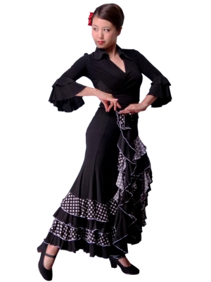 Flamenco Wrap Blouse with Flounces / Black / G2480bk