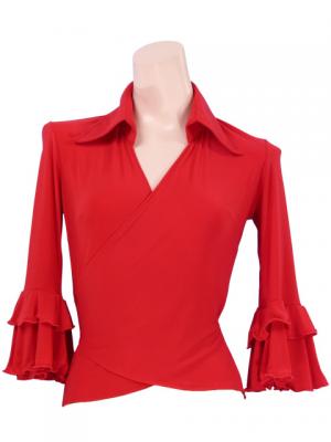 Flamenco Wrap Blouse with Flounces / Red / G2480rd
