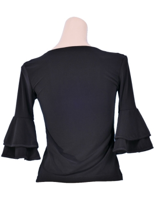 Flamenco Piping Blouse with Flounces and Ruffles/ Black Piping / G70