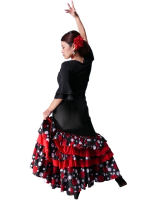 Flamenco Piping Blouse with Flounces and Ruffles/ Black Piping / G70
