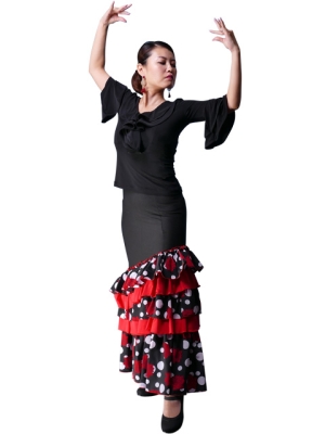 Flamenco Piping Blouse with Flounces and Ruffles/ Black Piping / G70