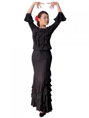 Mermaid Cut Flamenco Skirt with 6 Layers of Ruffles / Black / G2354b