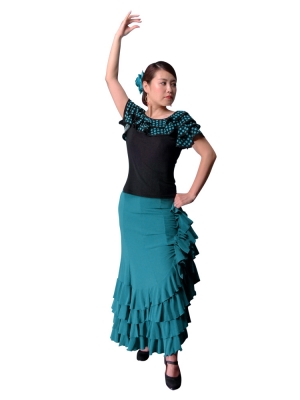 Mermaid Cut Flamenco Skirt with 6 Layers of Ruffles / Blue Green / G2354bl