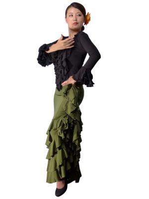 Mermaid Cut Flamenco Skirt with 6 Layers of Ruffles / Green / G2354gr
