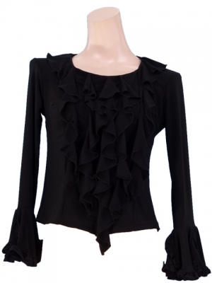 Flamenco Black  Blouse with Flounces and Ruffles/ Black / G814b