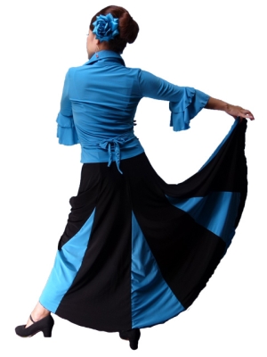 Flamenco Skirt with Contrast Panels / Black & Blue /G81bl