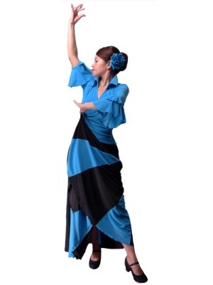 Flamenco Skirt with Contrast Panels / Black & Blue /G81bl