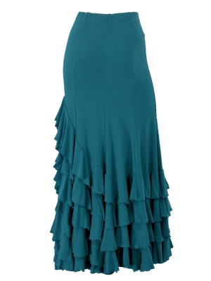 Mermaid Cut Flamenco Skirt with 6 Layers of Ruffles / Blue Green / G2354bl