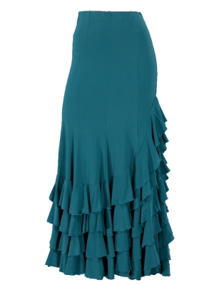 Mermaid Cut Flamenco Skirt with 6 Layers of Ruffles / Blue Green / G2354bl