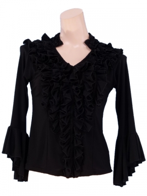 Flamenco Stand Collar Blouse with Flounces and Ruffles/ Black / G843b