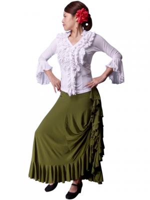 Flamenco Stand Collar Blouse with Flounces and Ruffles/ White / G843w