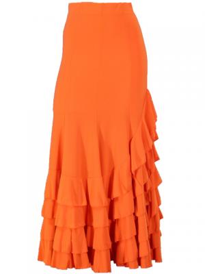 Mermaid Cut Flamenco Skirt with 6 Layers of Ruffles / Orange / G2354o