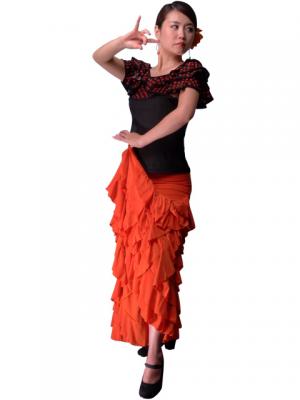 Mermaid Cut Flamenco Skirt with 6 Layers of Ruffles / Orange / G2354o