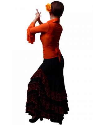 Mermaid Cut Flamenco Skirt with Polka Dot Ruffles/ Orange Dot / G886o