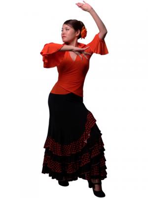 Mermaid Cut Flamenco Skirt with Polka Dot Ruffles/ Orange Dot / G886o