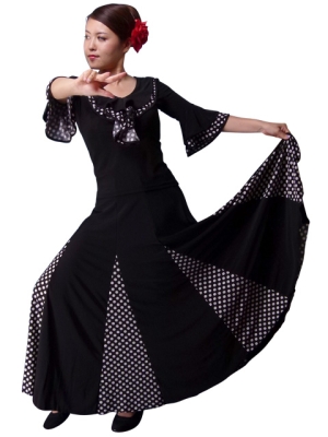 Flamenco Skirt with Black and White Polka Dots/ Black & White / G887w