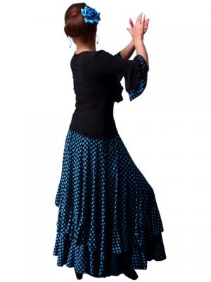 Flamenco Polka Dots Skirt with Frill/ Black&LightBlue Dot / G889bl
