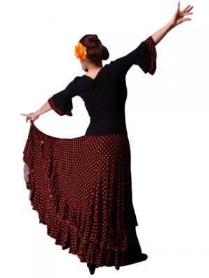 Flamenco Polka Dots Skirt with Frill/ Black&Orange Dot / G889o