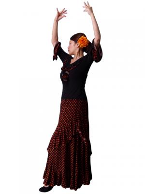 Flamenco Polka Dots Skirt with Frill/ Black&Orange Dot / G889o