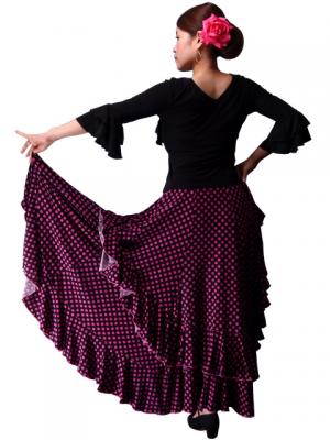 Flamenco Polka Dots Skirt with Frill/ Black&Pink Dot / G889pi