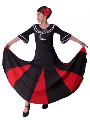 Flamenco Skirt with Contrast Panels / Black & Red /G93r